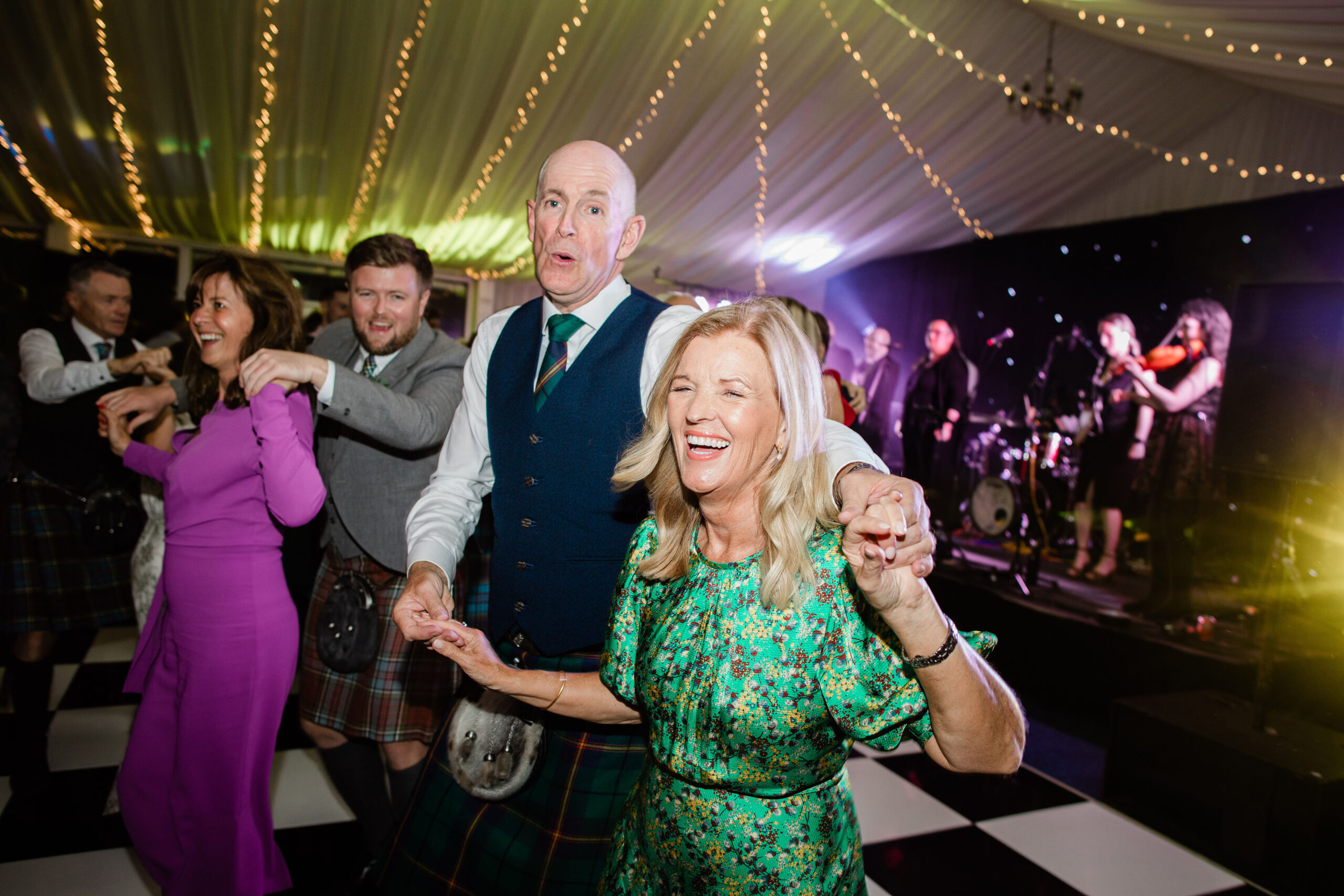 Lively dance floor moments from marquee wedding at Western House Hotel in Ayrshire